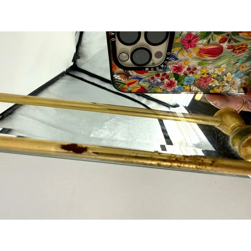 Hollywood Regency Beveled Vanity Mirror Gold Trim Accent Vintage Glam Decor Tray